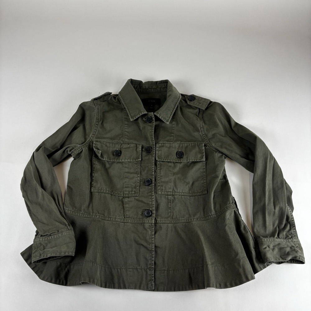 J.Crew Women's XS Cropped Fatigue Jacket Button Up Olive Green Lightweight h2934